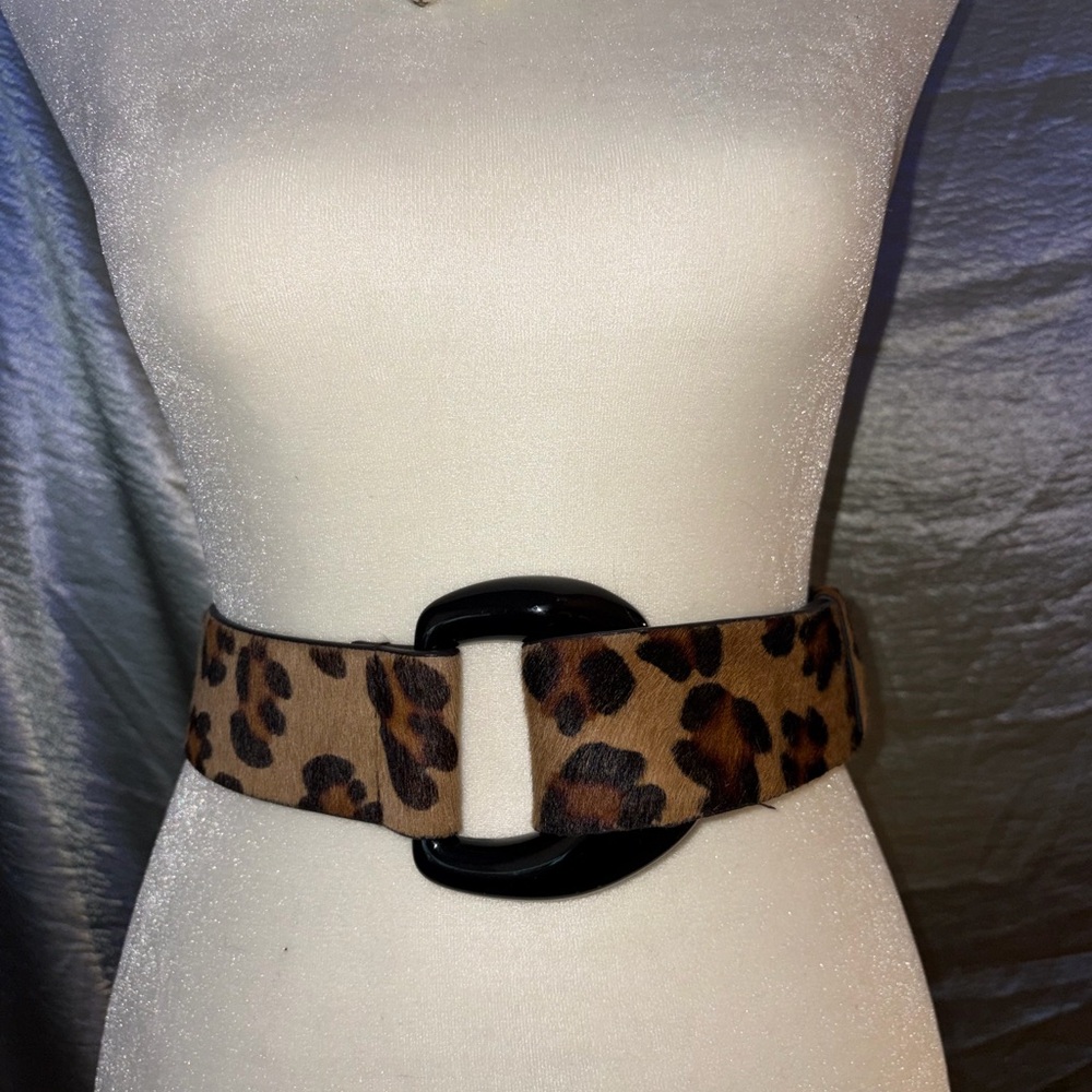 Kenneth Jay Lane Genuine Leather Animal Print Belt with Black Accent XS